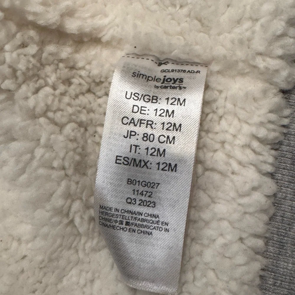 Carter's Light Gray Fleece-Lined Hoodie
